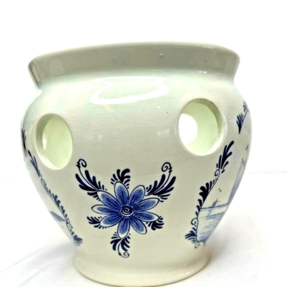 Delft Blue Round Bulb Planter Delftsche Huys Holland Windmills Boats Florals - Picture 3 of 7